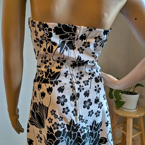 Vintage Y2K Be Smart Strapless Mini Dress Floral Belted Cotton Twee Size 10 - Picture 7 of 9